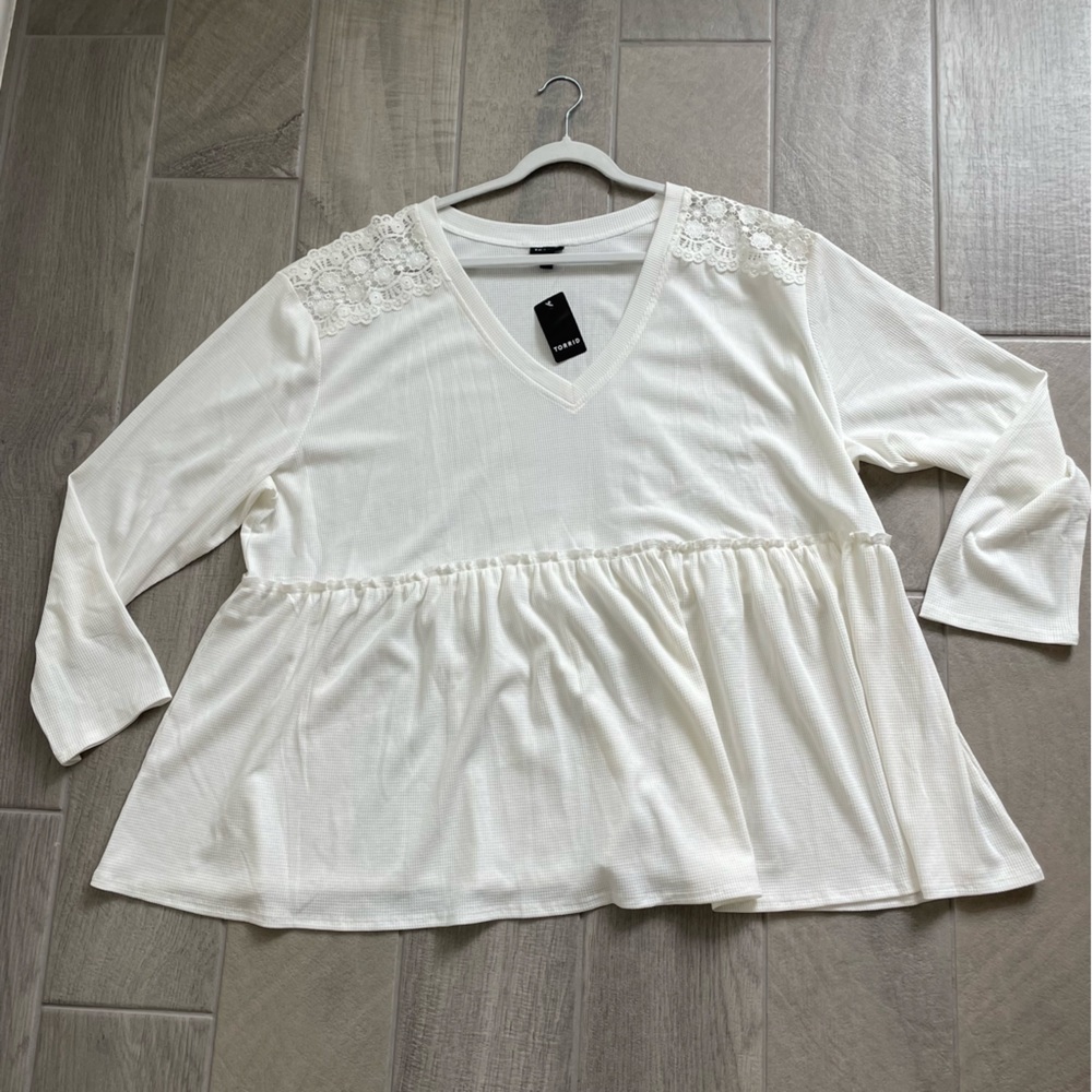 Torrid White Thermal Lace Babydoll Tunic Top New 4x